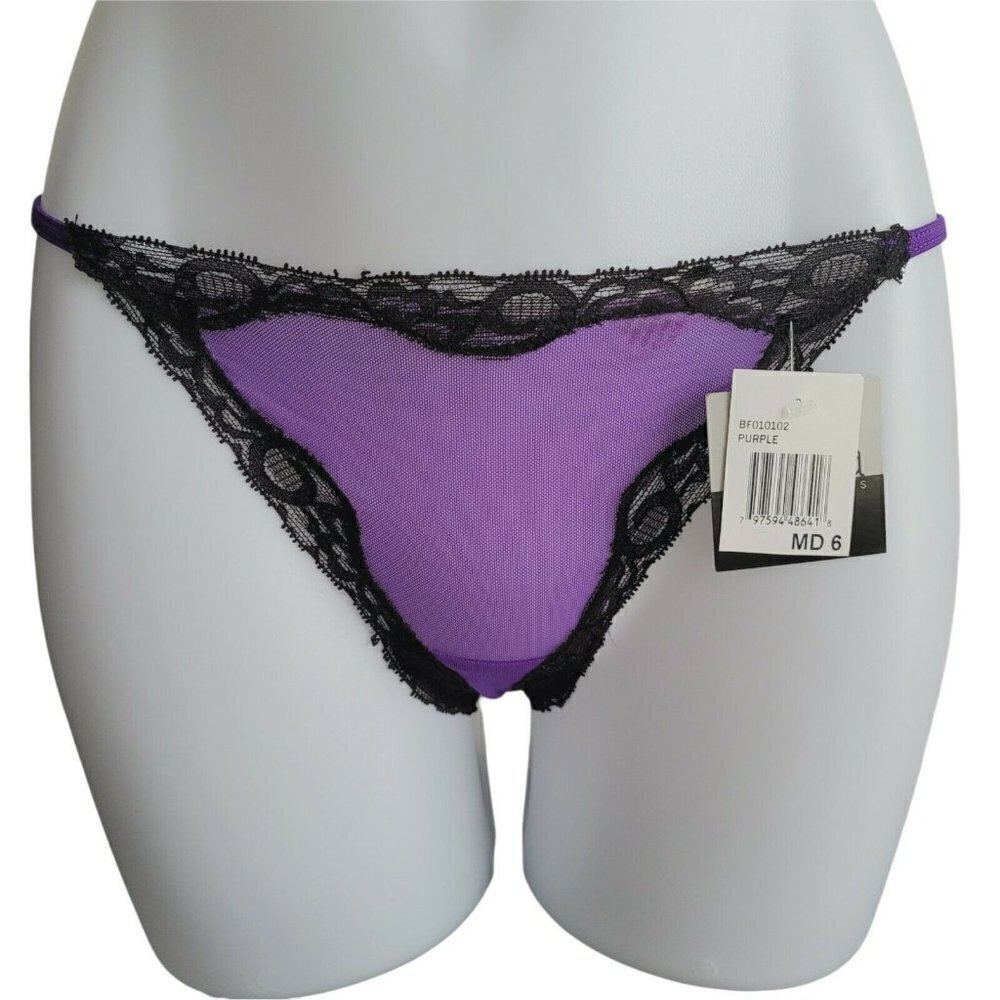 Biatta Intimates Thong Panties Black Lace Pink Mesh Discontinued Sz 6/M String